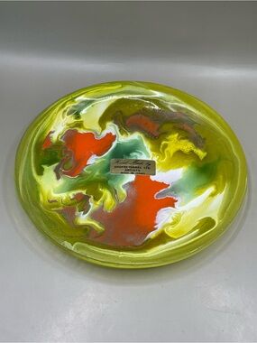 SHOFRI ISRAEL Hand Made Art Glass Tray Artist Trinket Jewelry 6.5” Dish